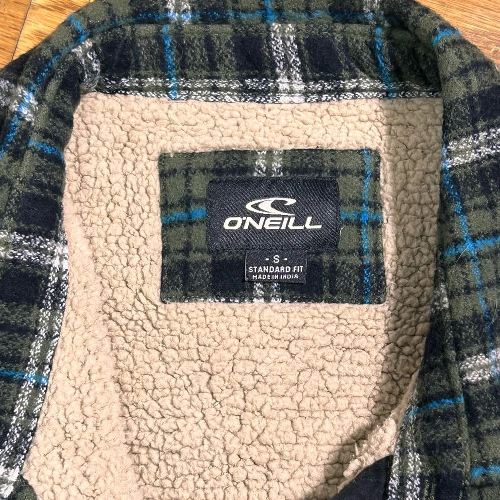 O'Neill Sherpa Lined Plaid Flannel Insulated Shirt Jacket Men‎ Small Blue Green - Picture 4 of 8